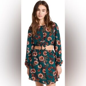 MINKPINK Teal Floral Ring Detail Blouse
